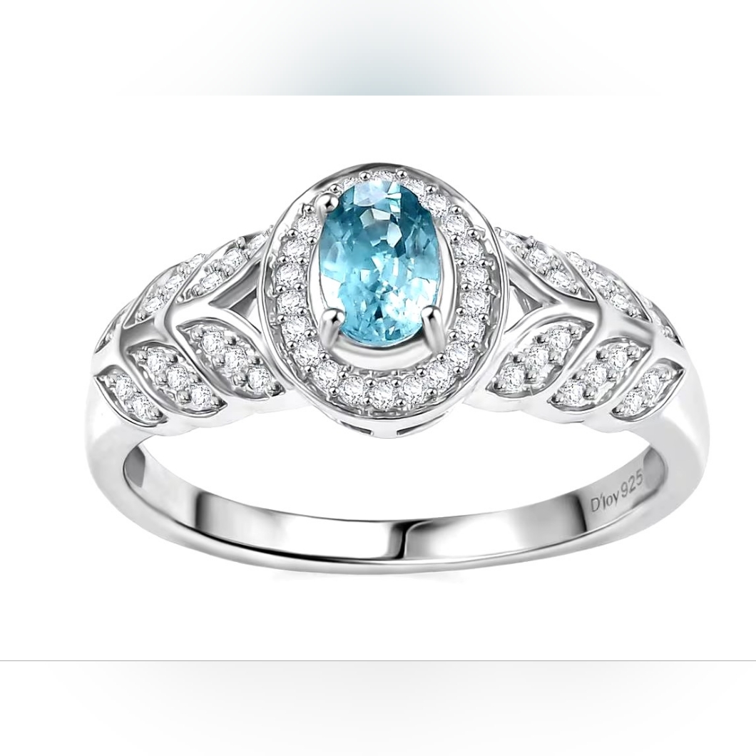 Elegant Blue Zircon And Moissanite Gemstone Ring 109$
